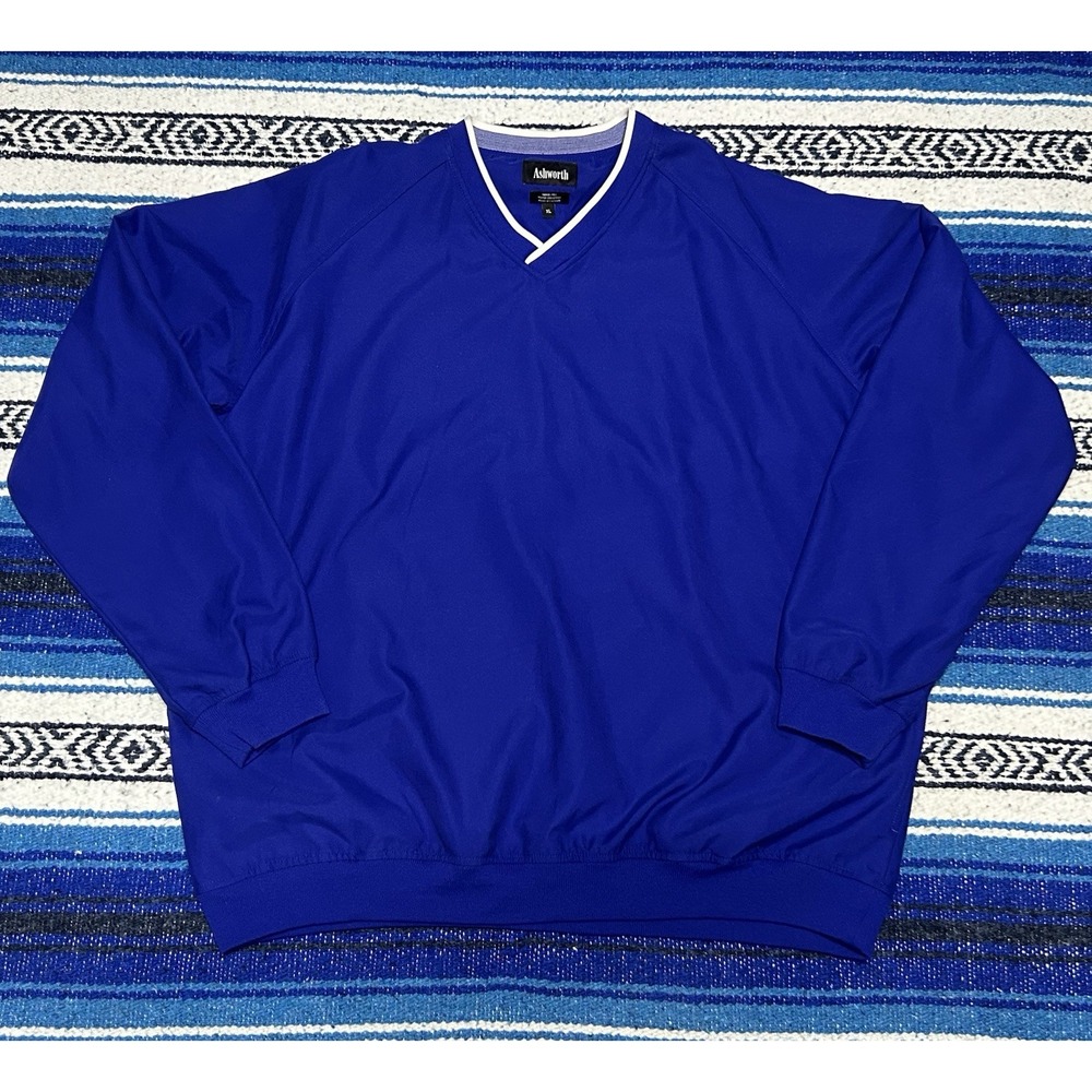Ashworth Men's XL Blue V-Neck Golf Windshirt Pullover Water Resistant